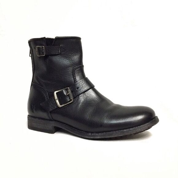 NWOT FRYE Tyler Engineer Ankle Boot Buckles Black Size 6 - Picture 3 of 5